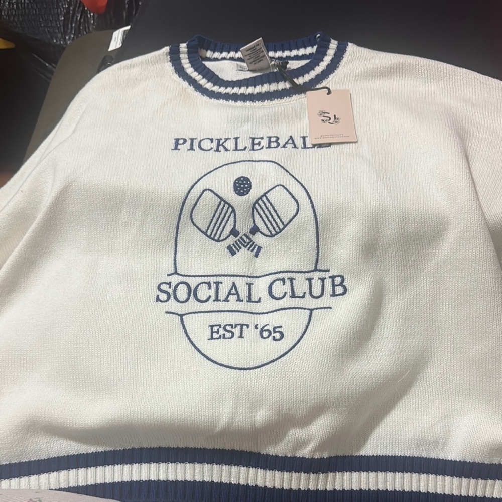 Pickleball Social Club Men's White Knit Sweater